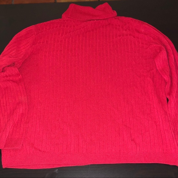 Red Ribbed Knit Turtleneck Sweater, Good Stretch - Picture 4 of 5